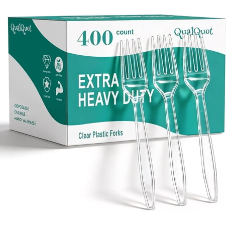 400 Count Extra Heavy Duty Clear Plastic Forks, Solid and Durable Disposable Forks, BPA-Free and Heat Resistant, Premium Disposable Fork for Daily Use and Party