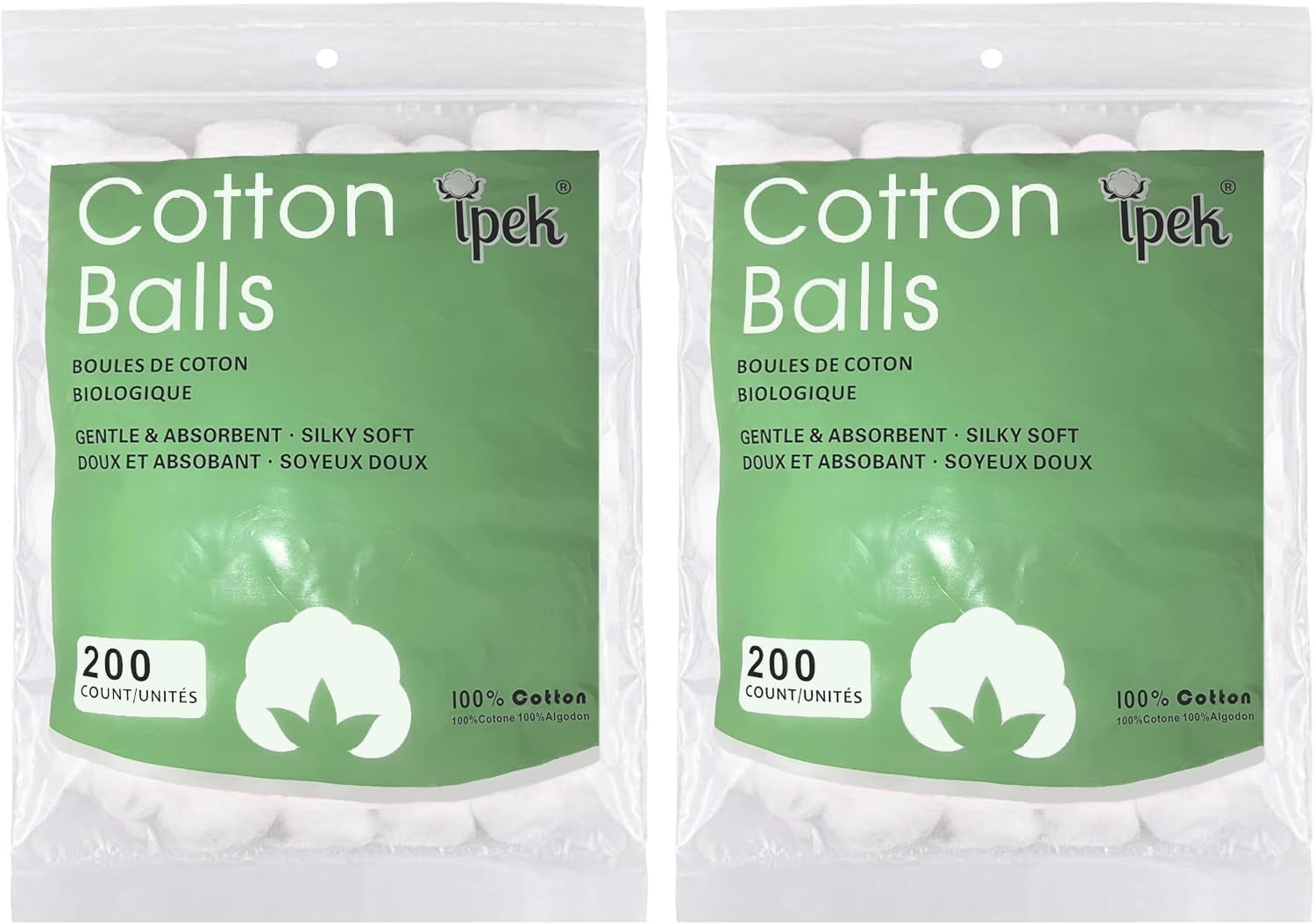 400 Count Pure Cotton OIF8PremiumCotton BallsOrganic Cotton Balls, Well, Super Soft,Multipurpose for Makeup Removal,Applying Lotion or Powder,Nail Polish, for Everyday Household Use2 * 200