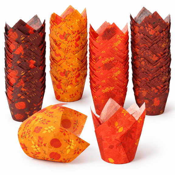 400 Count Tulip Cupcake Liners, Orange Pumpkin Fall Baking Cups