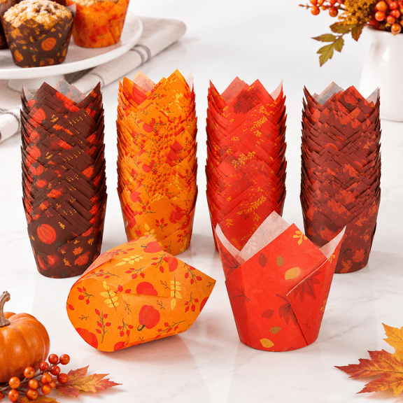 400 Count Tulip Cupcake Liners, Orange Pumpkin Fall Baking Cups