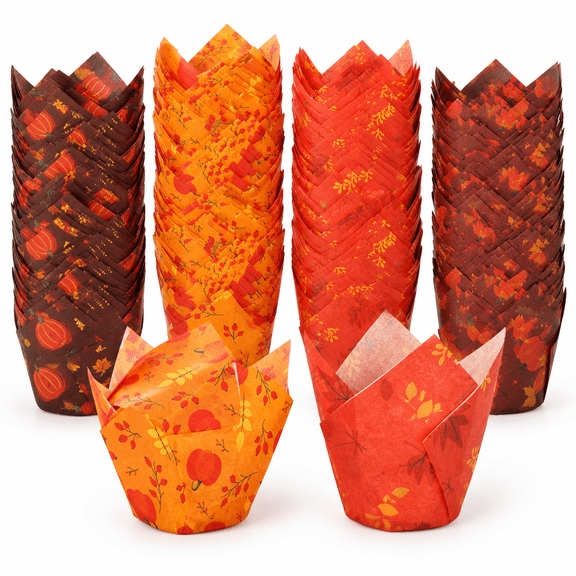 400 Count Tulip Cupcake Liners, Orange Pumpkin Fall Baking Cups