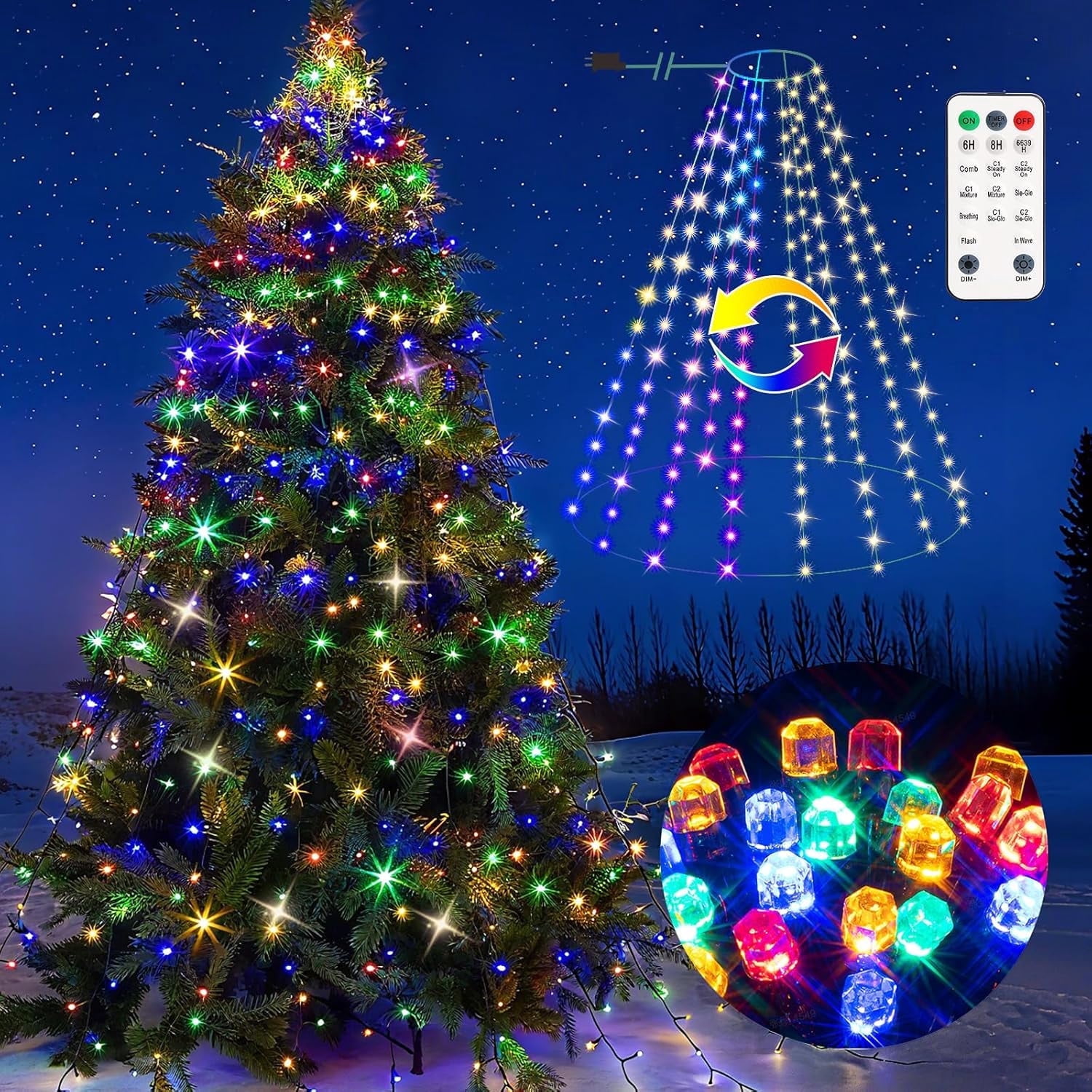 400 Diamond Leds Color Changing Christmas Tree Lights with Remote, 11 ...