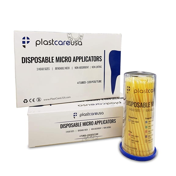 400 Disposable Micro Applicator Dental Bendable Brushes (4 Tubes) (Yellow, Fine)