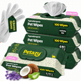 thumbnail image 1 of Petazy XL Thick Dog Grooming Wipes, Lavender Scented, Hypoallergenic Cleaning and Deodorizing, Paws Butt Ears Eyes, 400 Count with 4 Pet Gloves, 1 of 8