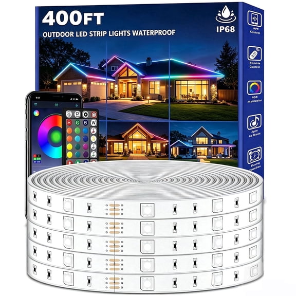 400 FT Outdoor Led Strip Lights Waterproof,Ip68 Outside Led Light Strip Waterproof with Remote and App Control, Exterior Led Rope Lights Music Syne RGB Strip Lights for Party Decor