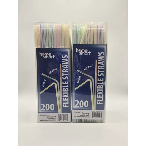 400 Flexible Straws Striped Multi-Color (2 Boxes Of 200 Each) Home Smart Brand
