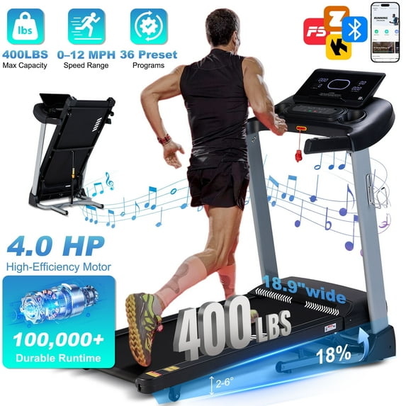 400 LBS Capacity Treadmill with 18% Auto Incline 18.9" Wide Belt 3.5HP Folding Electric Treadmill with LED Display Running Walking Exercise Machine for Home Use