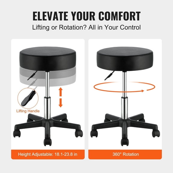 400 LBS Heavy Duty Swivel Stool with Wheels, Adjustable Height Rolling Stool, Ergonomic Seat for Salon, Tattoo, Bar, Medical, Black