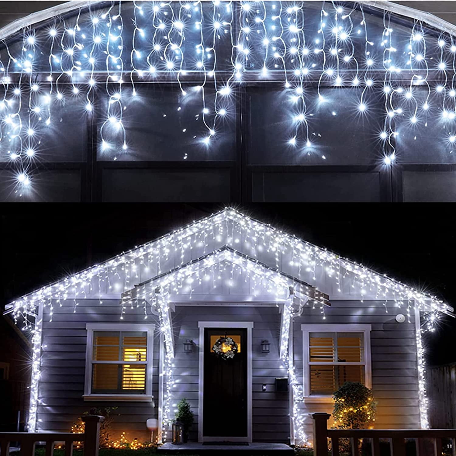 KNONEW 400 LED Christmas Curtain Lights – 33ft With 75 Drops, 8 Lighting Modes, Timer & Memory, IP44 Waterproof For Indoor/Outdoor