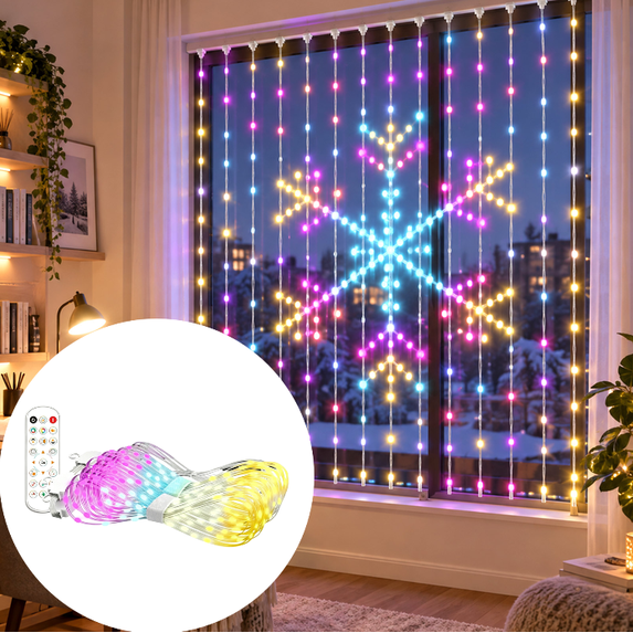 Remote Powered Led 400 LED RGBIC Curtain Lights 3.28x3.28 FT Bluetooth App Control Remote ...