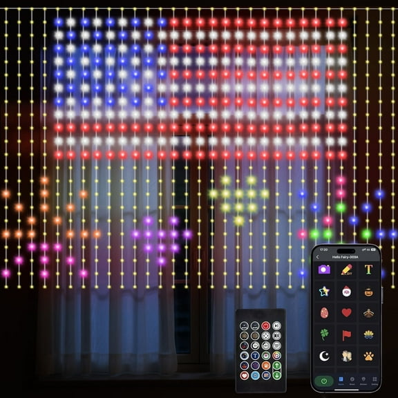 400 LED Smart Curtain Lights, 9.84ft x 9.84ft Dynamic Pattern DIY Fairy String Lights with APP and Remote, RGB Wall Lights for Indoor Bedroom Backdrop Decor