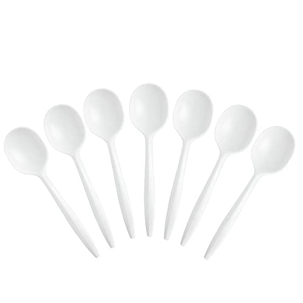 400 LightWeight White Disposable Plastic Soup Spoons