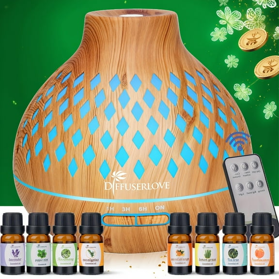 400 ML Essential Oil Diffuser, Oil Diffuser For Bedroom, Led Humidifiers With Remote, 4 Timers, 7-Color LED Lights