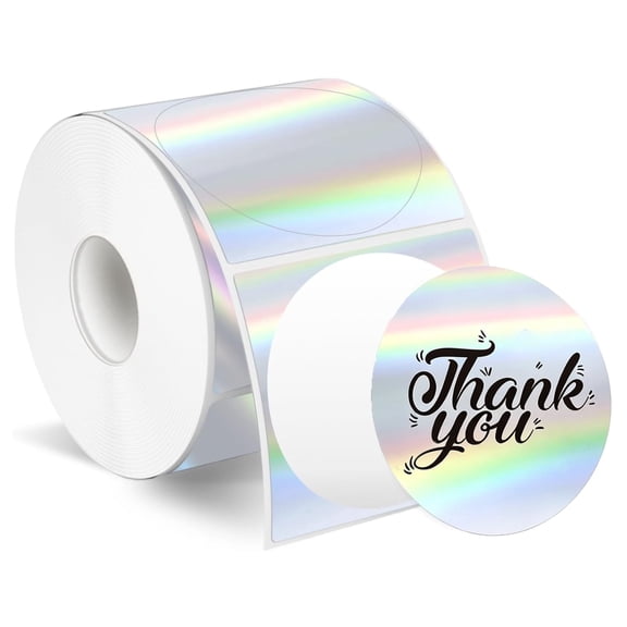 400 PCS 2 Inch Holographic Silver Round Direct Thermal Labels, Self-Adhesive Thermal Printer Stickers for DIY Logo & Small Business Packaging