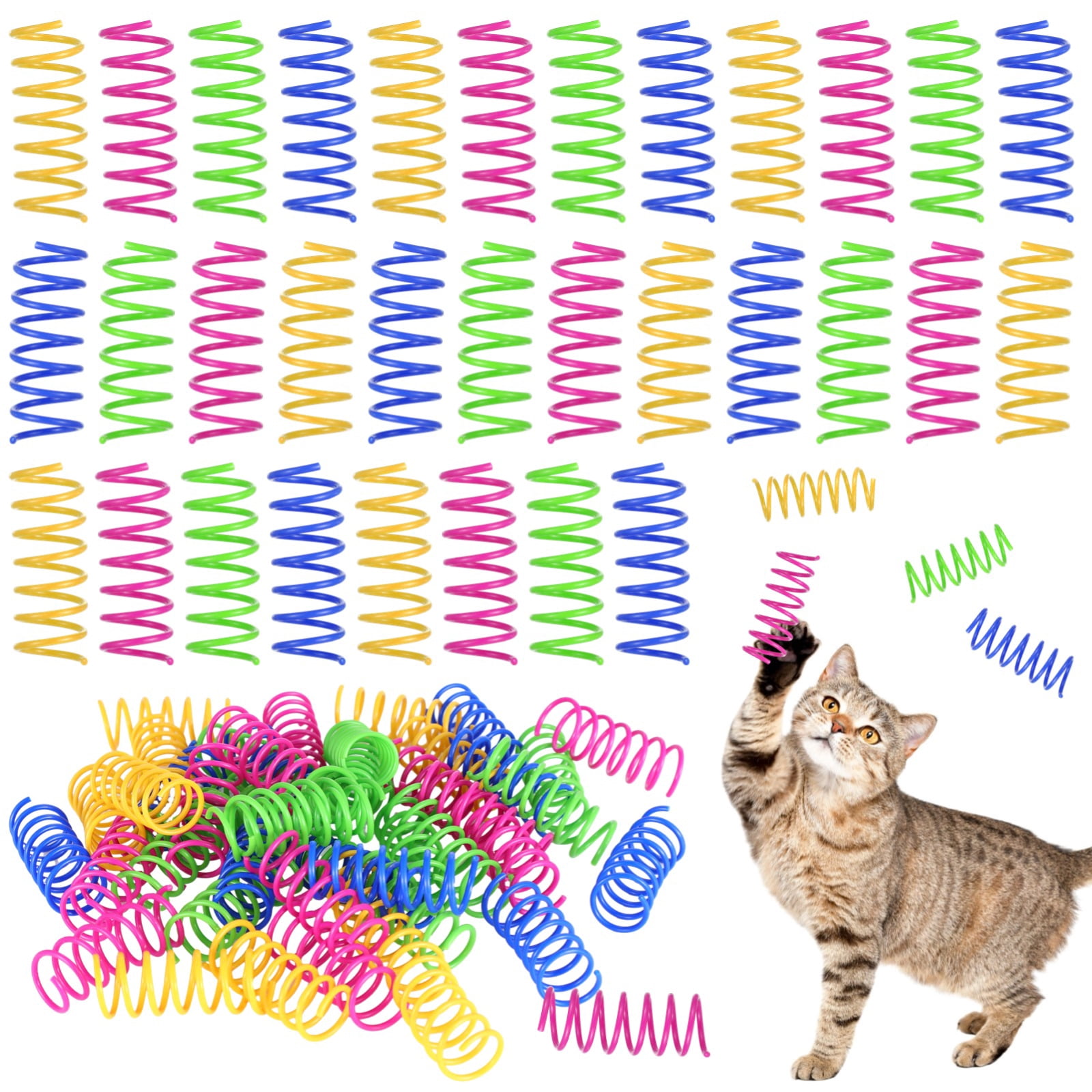 400 PCS Cat Spring Toys, Colorful Plastic Cat Spring Toy, Indoor Interactive Spring Coil, Elastic Bouncy Cat Toy, Interactive Spiral Toy for Cats Kittens Hunting Swatting Chasing Biting