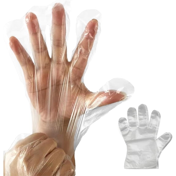 400 PCS Disposable Plastic Gloves Cleaning Household Food Safe, Latex-Free, Powder-Free, One Size Fits Most for Cooking, Service, Cleaning, Handling, Clear Prep