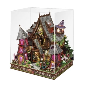 400+PCS Fantasy Castle DIY Miniature House Model Kit, 3D Wooden Puzzle Assembly Building Set With Dust Cover LED Light And Shelf Display Decor For Hobby Enthusiasts