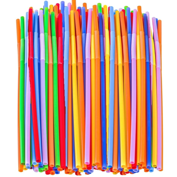 400 PCS Flexible Plastic Straws, Colorful Disposable Bendy Party Fancy Straws12.8inch Extra Long Straws Party Decorations