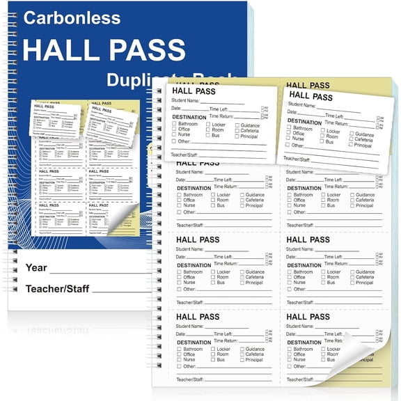 400 PCS Office Hall Pass Slips with Carbonless Duplicates Spiral-Bound Tardy Passes for School Paper Hall Passes Carbon Copy Tracking Log Book for Students Classroom Office