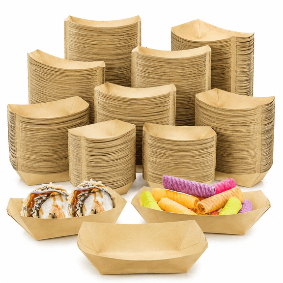 400 Pack 1/4Lb Paper Food Boat Trays Disposable Small Paper Boats Plates Containers, 0.25Lb Mini Kraft Food Serving Boat Tray Baskets for Snack Fries Dessert Popcorn Sauce BBQ Tacos Nacho
