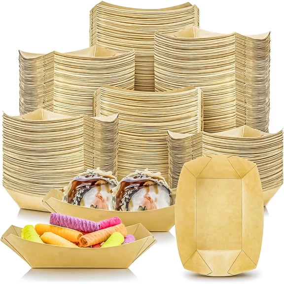 400 Pack 1/4Lb Paper Food Boat Trays Disposable Small Paper Boats Plates Containers, 0.25Lb Mini Kraft Food Serving Boat Tray Baskets for Snack Fries Dessert Popcorn Sauce BBQ Tacos Nacho