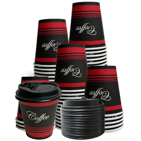 [400 Pack] 12oz Disposable Paper Coffee Cups with Black Dome Lids - For Hot, Cold Drink, Coffee, Tea, Cocoa, Travel, Office, Home, Cider, Hot Chocolate, To go, Compostable, Biodegradable