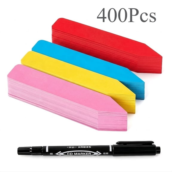400 Pack 4 Colors Plastic Plant Label Stakes with Permanent Marker Pen, Plant Name Tags Nursery Markers for Seedlings & Outdoor Garden