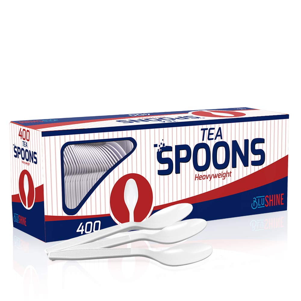 400 Pack Extra Heavyweight Disposable White Plastic Tea Spoons- Heavy ...