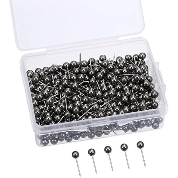 400 Pack Map Push Pins with 1/8 Inch Head and Steel Point Retro Metallic Black Decorative Shadow Box Push Pins for Cork Board Travel Map
