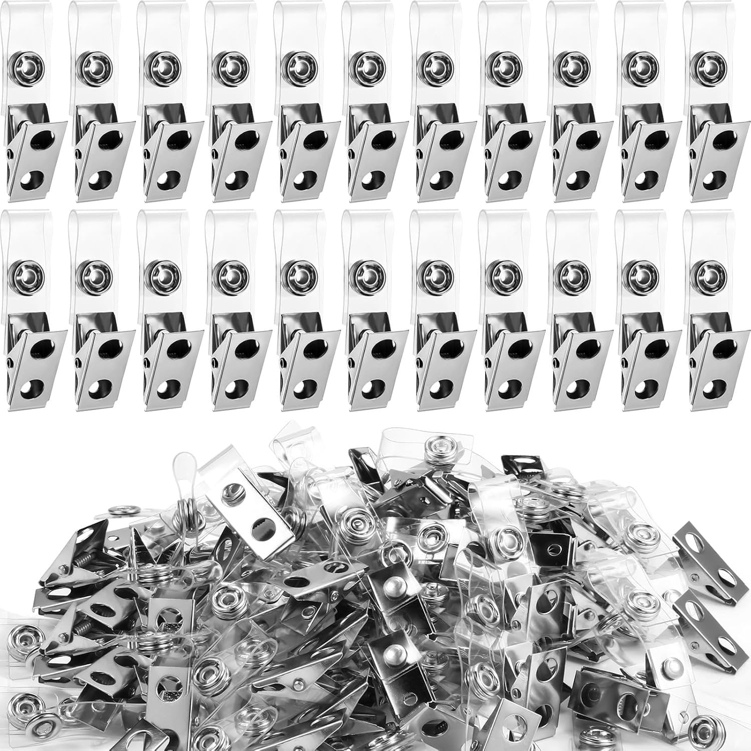 400 Pack Metal Badge Clips with PVC Straps Double Hole ID Badge Clips for Name Tag ID Cards Holders, Office Supplies()