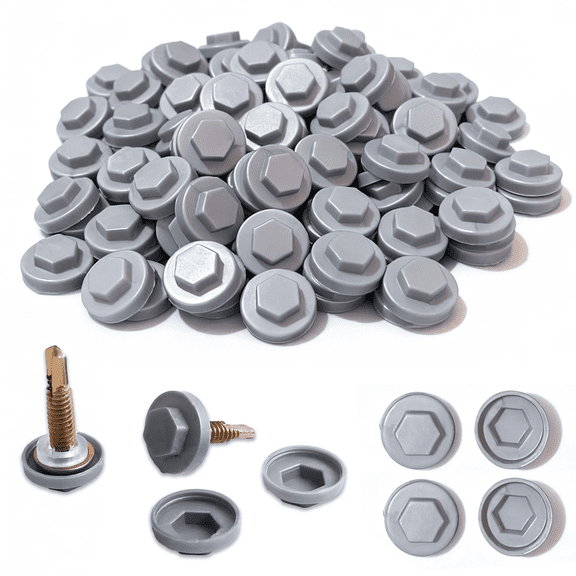 400 Pack Metal Roof Screw Caps, Snap-On Hex Head Screw Covers for M8 5/16 Inch Roofing Screws, UV Resistant Weatherproof Plastic Caps, Silver Gray