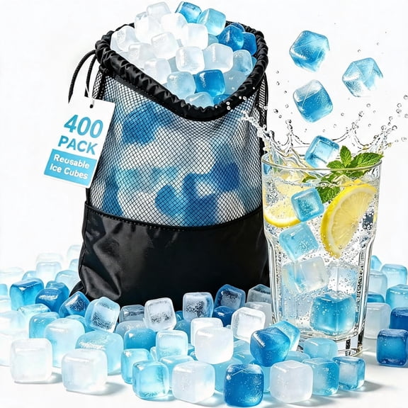 400 Pack Reusable BPA-Free Plastic Ice Cubes Blue & White