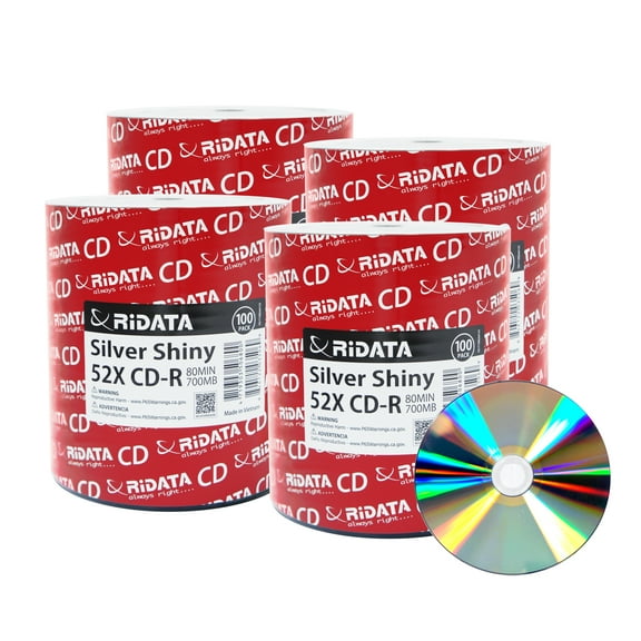 400 Pack Ridata CD-R 52X 700MB 80Min Silver Shiny Blank Media Recordable Disc