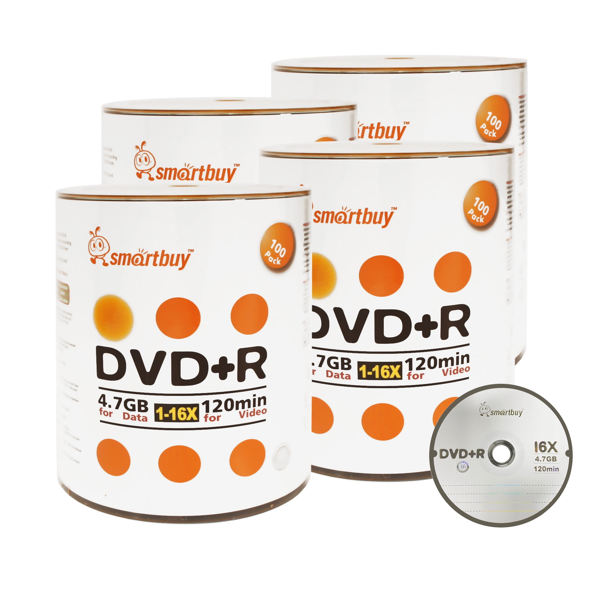400 Pack Smartbuy 16X DVD+R DVDR 4.7GB Logo Top (Non-Printable) Data Video Blank Recordable Disc
