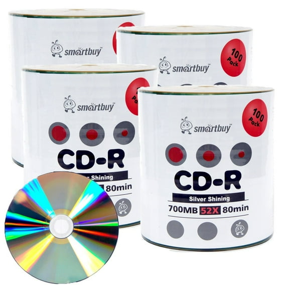400 Pack Smartbuy 52X CD-R 700MB 80Min Shiny Silver (Non-Printable) Data Blank Media Recordable Disc