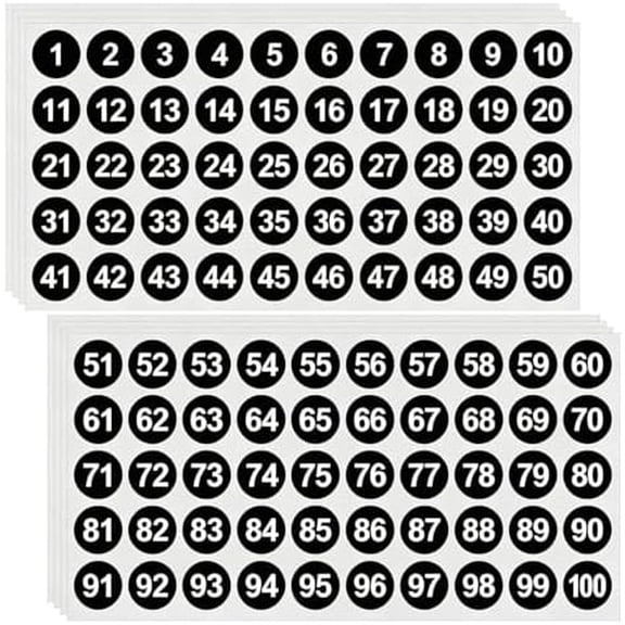 400 Pcs 1 Inch Consecutive Number Stickers,1-100 Round Labels Vinyl Self-Adhesive Numbered Stickers for Office Classroom Inventory Storage (Black, 1 Inch)