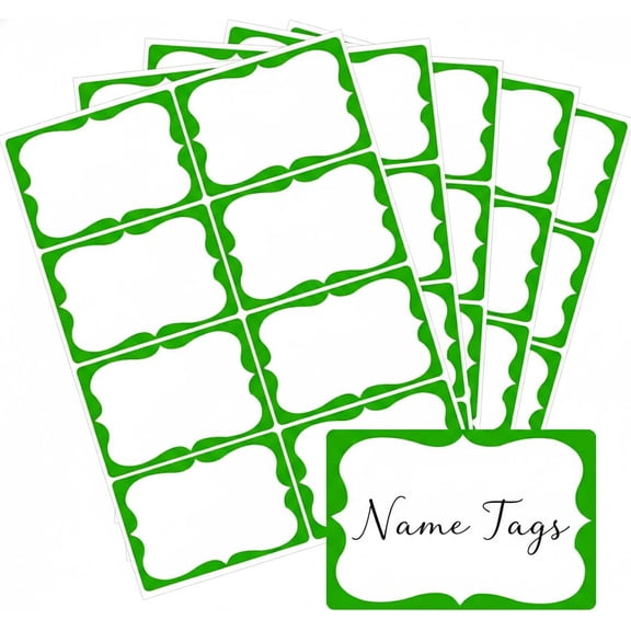 400 Pcs 2"×3" Elegant Green Border Name Tag Stickers – Writeable Adhesive Name Badge Labels | Versatile for Office, School, Party, Conferences & Home Organization Projects