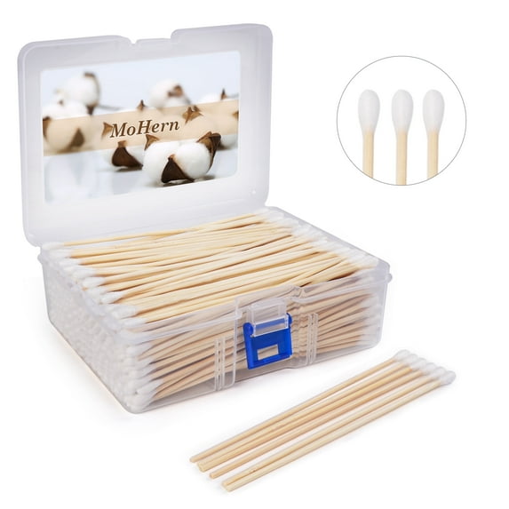 MoHern Precision Cotton Swabs with Wooden Sticks, 400 Pcs, 6 Inch, Absorbent, Lint Free, Makeup, Pet Care