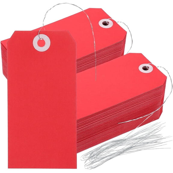 400 Pcs Blank Shipping Tags, 4 3/4" x 2 3/8" Manila Tags with Reinforced Hole and Metal Wire, Writable Price Wire Tag Display for Product Clothing Equipment Inventory (Red)$$Office