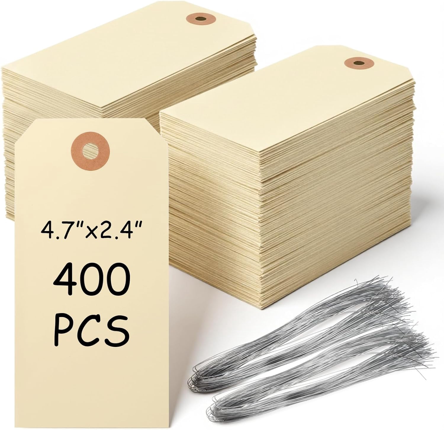 400 Pcs Blank Shipping Tags with Wire, 4.72 x 2.36 Inch Manila Label ...