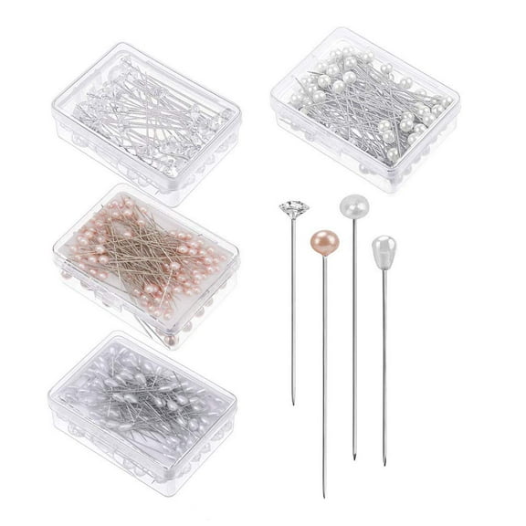 400 Pcs Bouquet Pins Flower Pin, 4 Styles Boutonniere Pins Pearl Crystal Head Corsage Pin for Dressmaking Jewelry Flower Decoration
