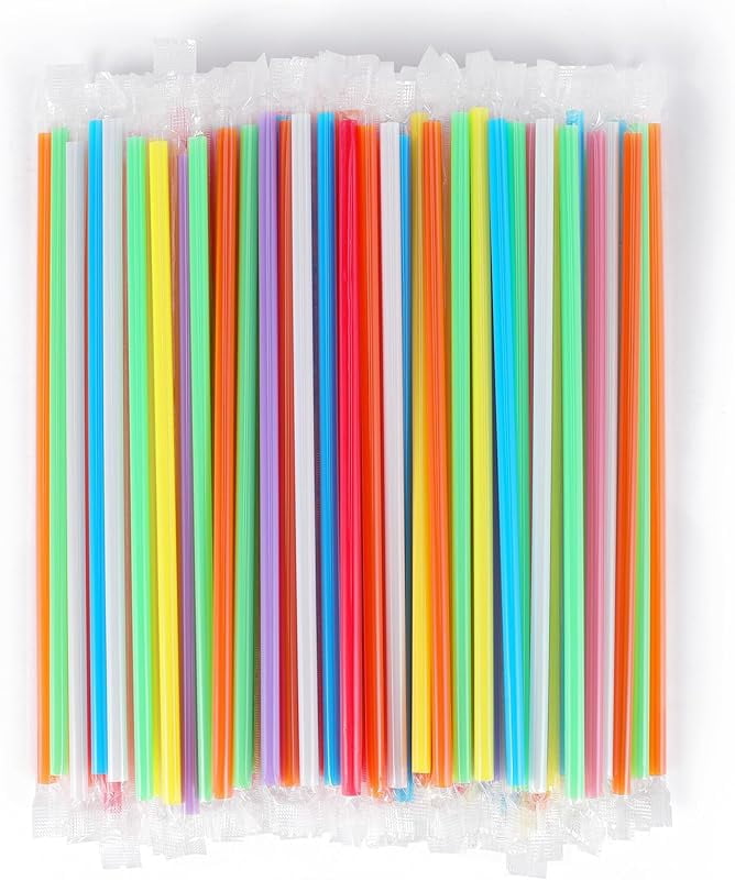 [400 Pcs] Colorful Individually Wrapped Disposable Plastic Straws(7.5 ...