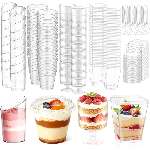 400 Pcs Dessert Cups with Lids and Spoons, 5 OZ Parfait Cups 3 OZ Plastic Desert Cups Clear Mini Shooter Cups for Party Reusable Small Appetizer Serving Fruit Cup Ice Cream Cake Pudding