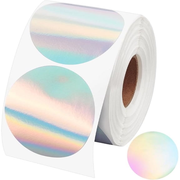 400 Pcs Holographic Circle Thermal Sticker 1.9" Round Direct Thermal Labels Self-Adhesive Dot Thermal Printer Stickers Printable Rainbow Glitter Thermal Label DIY