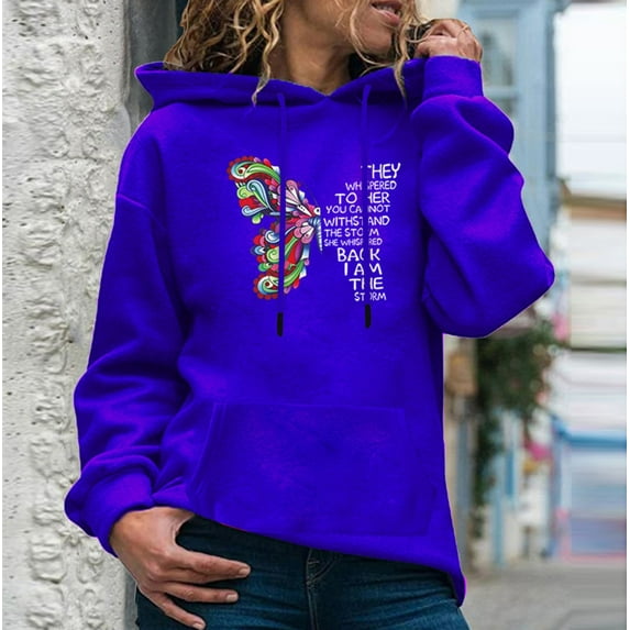 2024 Hot Women's Sweatshirts Clearance Sale Women's Printed Pattern Long-Sleeved Round Neck Pullover Hooded Sweatshirt Girlfriend Gifts, Blue XL