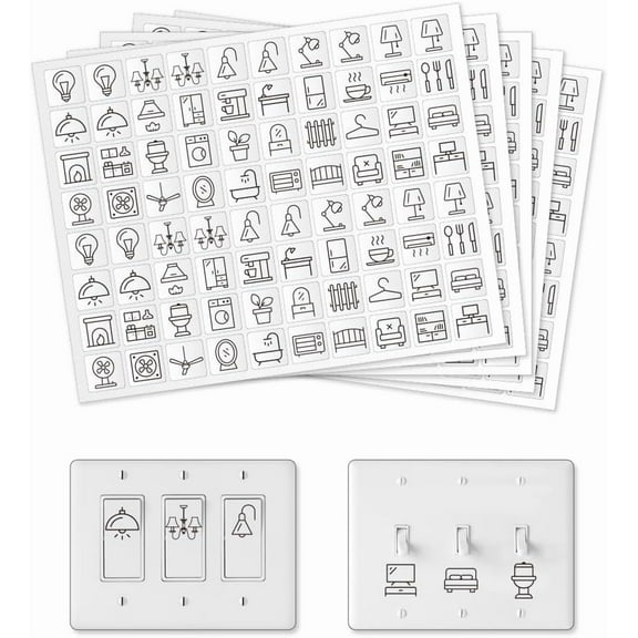 400 Pcs Light Switch Sticker Labels 34 Designs Transparent Switch ID Stickers Black Switchboard Label Decals for Home Kitchen Bathroom Office School 19x19mm Black