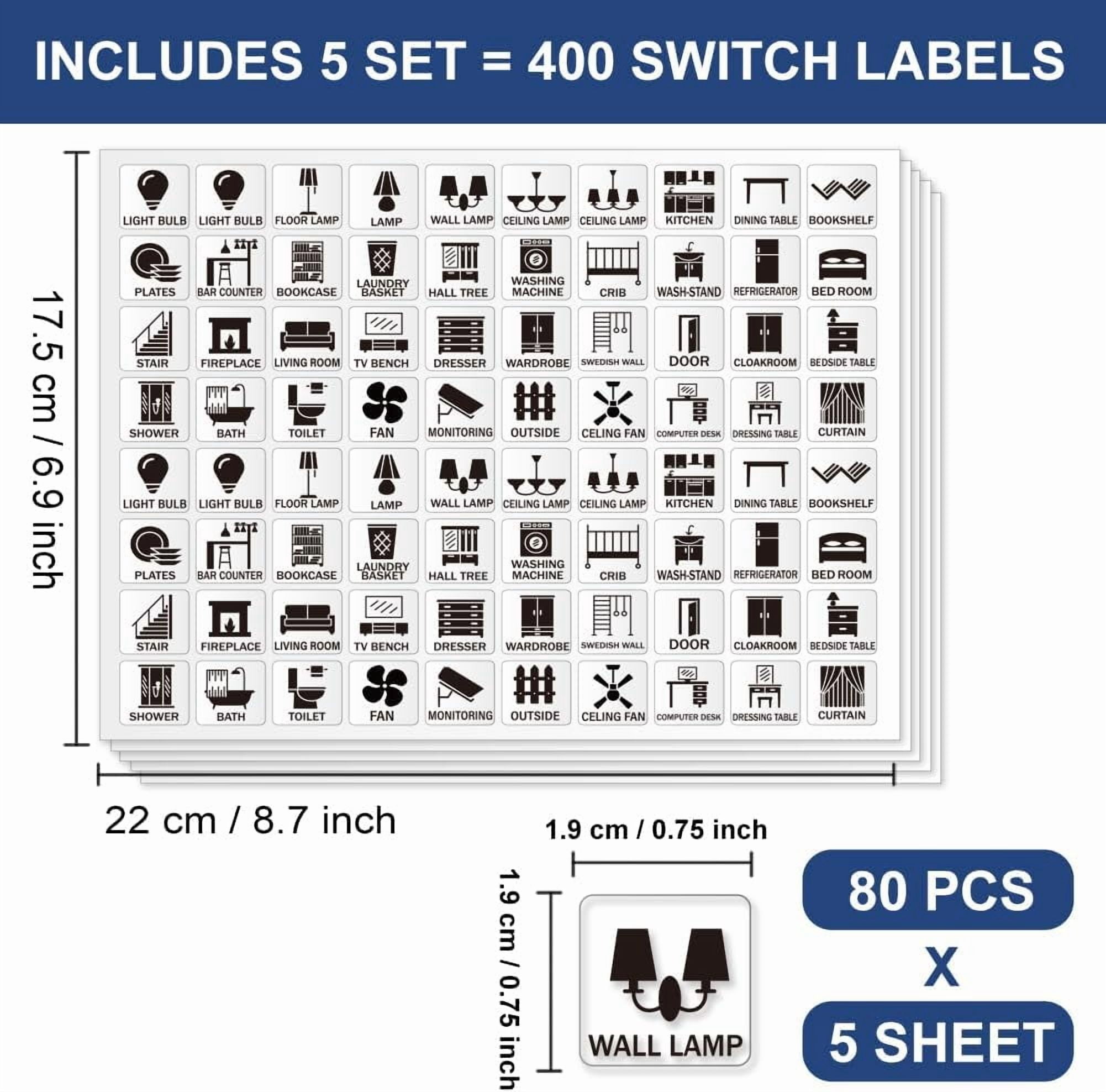 400 Pcs Light Switch Sticker Labels 39 Designs Transparent Switch ID ...