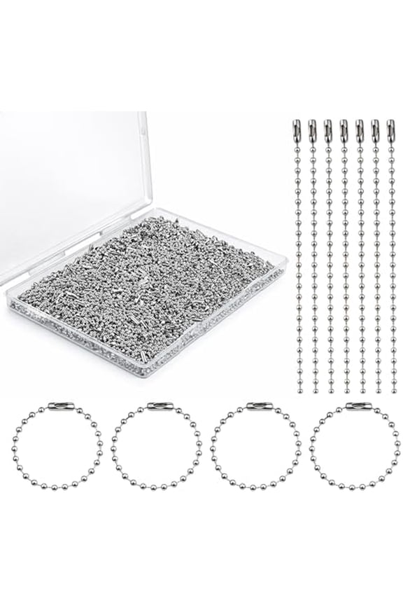 400 Pcs Long Bead Ball Chain Keychain, 3.9 Inch Silver, 2.4mm for Tags DIY | Metal ball chains with connectors, cut to size, for dog tags, keychains, badges, making