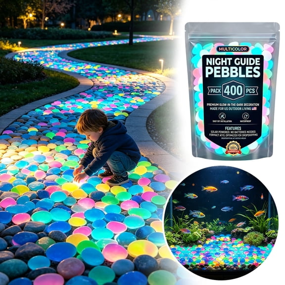 400 Pcs Luminous Stones Color Glow Rocks Decorations, Decorative Pebbles for Aquarium Fish Tank Sidewalk Garden Path, Patio Terrace Lawn Yard Ornaments Colorful Cobbles Decor