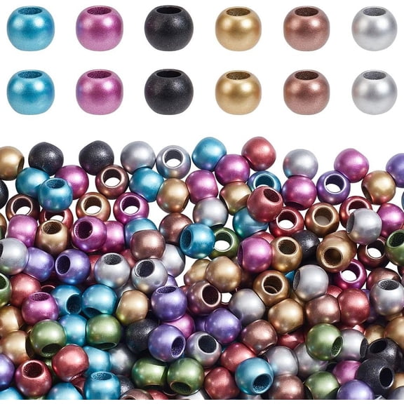 400 Pcs Matte Metallic Acrylic Large Hole Beads Opaque Acrylic Bead Round Spacer Beads for Making Bracelet Necklace Jewelry Making Craft Beads Hole: 5.7mm Mixed Color